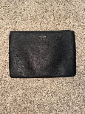 kate spade Black Pebbled Leather Toiletry Zip Pouch
